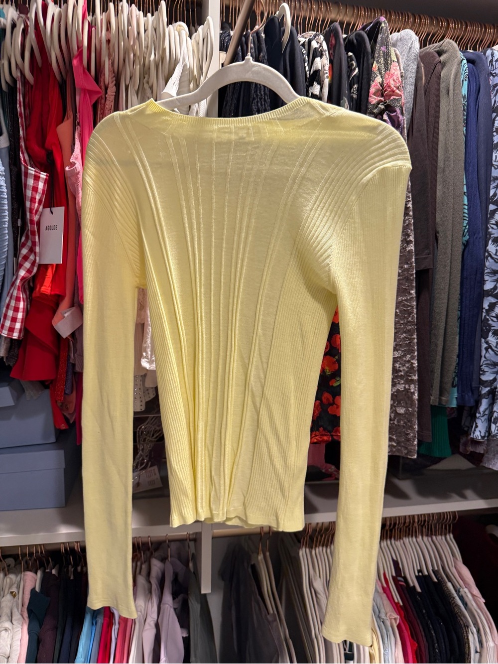 Vince Light Lemon Ribbed Long-Sleeve Knit Top (100% cotton never worn)